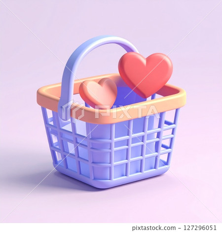 Pastel Pink and Purple Shopping Basket with Red Hearts 127296051