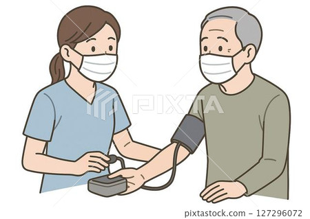 護士為一位老人測量血壓的醫療場景 127296072
