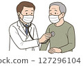 醫生聽診一位老人胸部的場景 127296104
