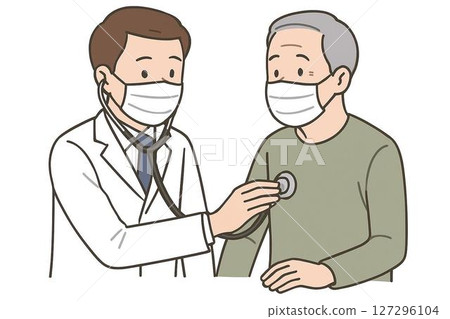 醫生聽診一位老人胸部的場景 127296104