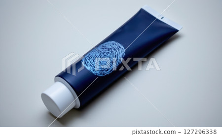 Squeeze tube with a fingerprint design on a dark background 127296338