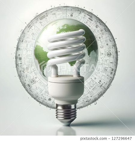 Light bulb symbolizes renewable energy with a globe background illustrating sustainable practices and environmental awareness 127296647