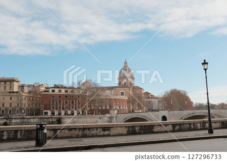 Streets and riverside scenes around Vatican City including Roman towers bridges and historical buildings under partly cloudy sky. High quality photo Streets and riverside scenes around Vatican City including Roman towers bridges and historical buildings under partly cloudy sky. High quality photo 127296733