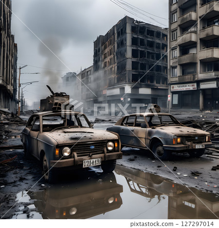 Post-Apocalyptic War-Torn Cityscape 127297014