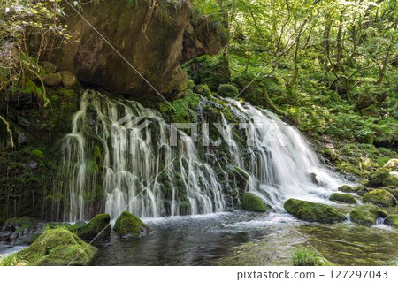 The flow of Mototaki Fushiryo and Mototaki River in early summer Nikaho City, Akita Prefecture The flow of Mototaki Fushiryo and Mototaki River in early summer Nikaho City, Akita Prefecture 127297043