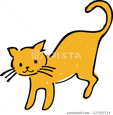 Orange cat illustration (hand-drawn, cute, simple) Illustration of a cat with its tail up (hand-drawn style) 127297114