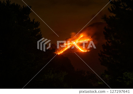 Gozan no Okuribi Fires seen from Kyoto Imperial Palace Gozan no Okuribi Fires seen from Kyoto Imperial Palace 127297641