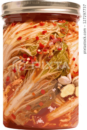 Traditional Korean Napa Cabbage Kimchi in a Jar 127297737