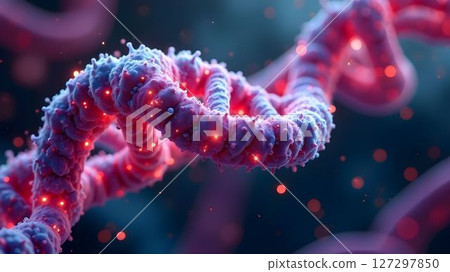 DNA double helix model illuminated against a cosmic background 127297850
