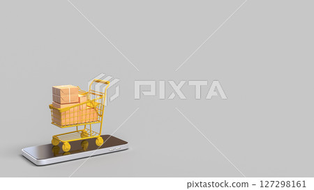The Shopping cart on mobile for online concept 3d Rendering. 127298161