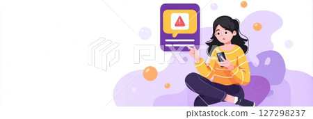 A person is focused on their phone, intrigued by a suspicious link in a chat bubble, raising concerns about online safety and security awareness. 127298237