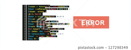 Matrix-style code cascades into an ERROR message, altering the layout with unexpected clarity and showcasing a digital malfunction at work. 127298349