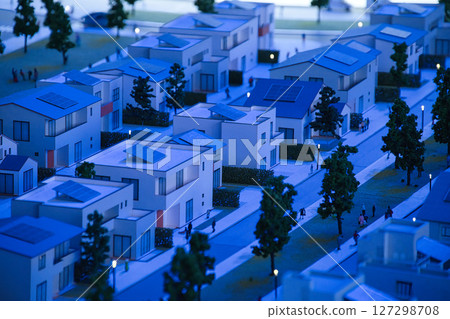 A spectacular diorama landscape with rows of miniature houses 127298708