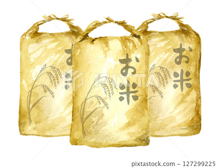 許多米袋的水彩畫 許多米袋的水彩畫 127299225
