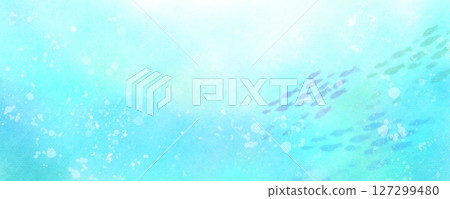 受大海啟發的橫向水彩插圖的背景資料 127299480