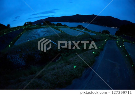 梯田、燈光小徑和藍天 127299711