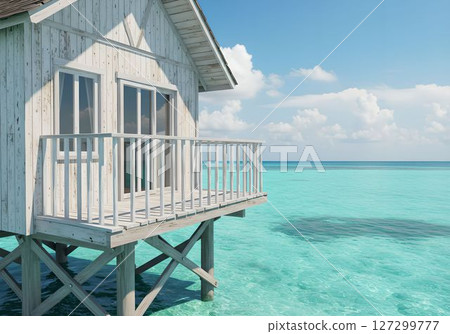 Cottage floating in the turquoise sea 5 AI-generated image 127299777