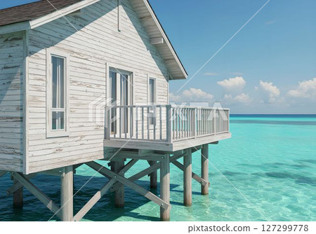 Cottage floating in the turquoise sea 6 AI generated image 127299778