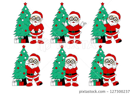 Cute Santa Cartoon Illustration Set 127300237