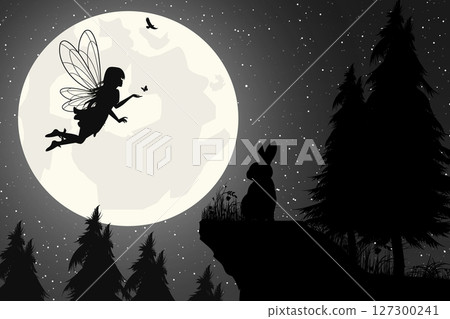 Fairy and Moon Silhouette Graphic 127300241