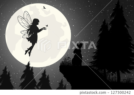 Cute Fairy and Moon Silhouette Graphic 127300242