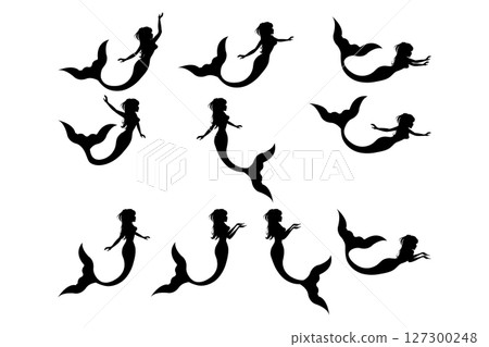 Cute Mermaid Silhouette Illustration Set 127300248