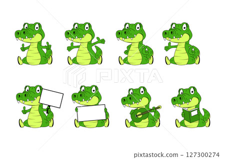 Cute Crocodile Animal Cartoon Illustration Set 127300274