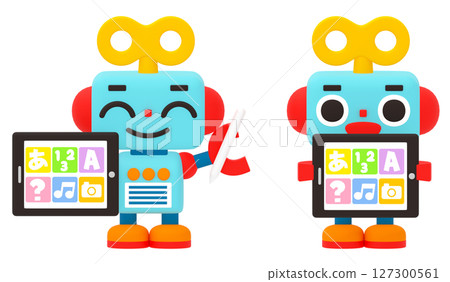A cute robot learning with a tablet 127300561