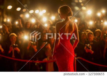 明星們身著優雅的紅色禮服亮相紅毯 127300655