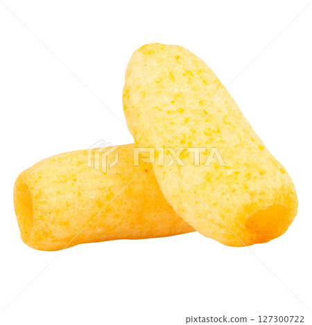 cylindrical shaped crispy snack on white background 127300722