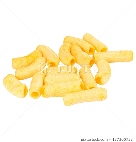 cylindrical snacks spread out on white background cylindrical snacks spread out on white background 127300732