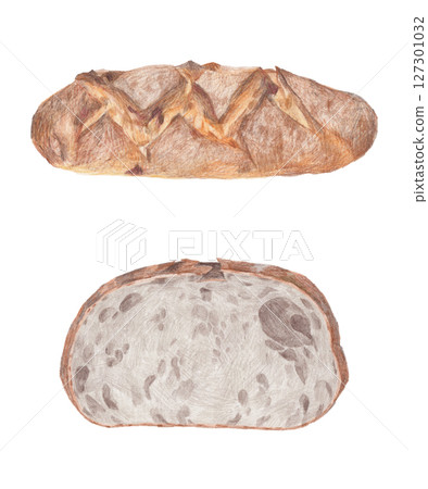 Illustration of rye bread drawn with colored pencils 127301032