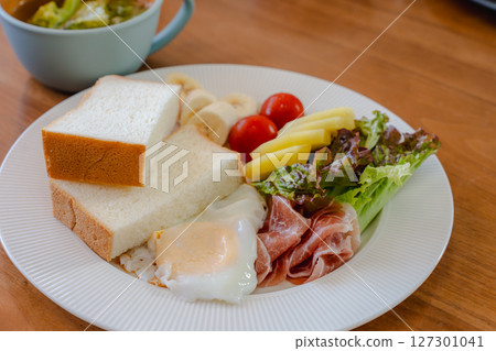 colorful breakfast plate 127301041