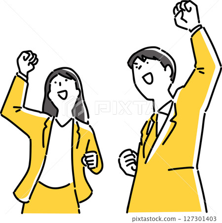 年輕男女員工正揮拳 年輕男女員工正揮拳 127301403