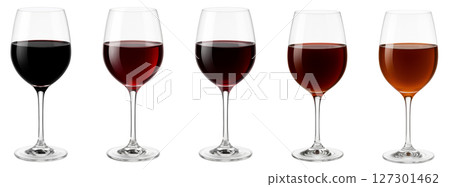 Color change of red wine poured into a glass on a transparent background 127301462