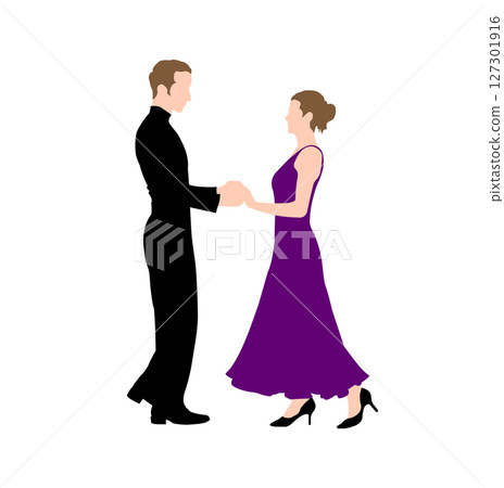 Silhouette illustration of men and women dancing ballroom 127301916