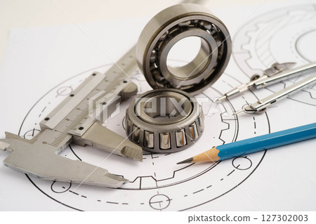 Engineering and precision tools with metal ball bering, mechanical industrial. 127302003