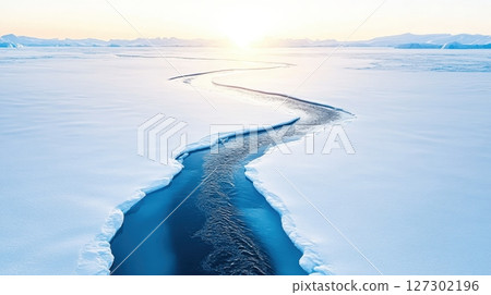 Polar ice melting into crystal-clear streams, showcasing the urgency of climate action to preserve freshwater resources 127302196