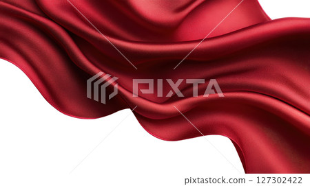 Luxurious Crimson Satin Fabric Flowing in Dramatic Curves 127302422