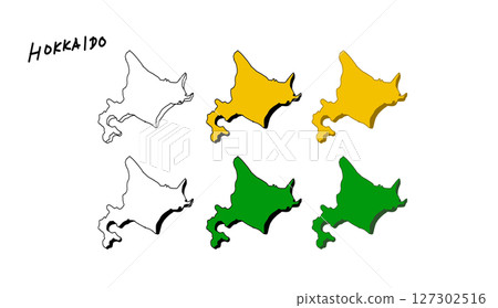 Colorful 3D Hokkaido map hand-drawn vector illustration Colorful 3D Hokkaido map hand-drawn vector illustration 127302516