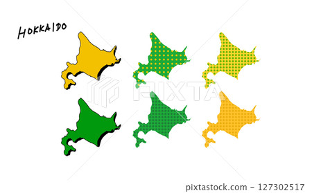手繪向量插圖的北海道地圖，帶有彩色圖案 127302517