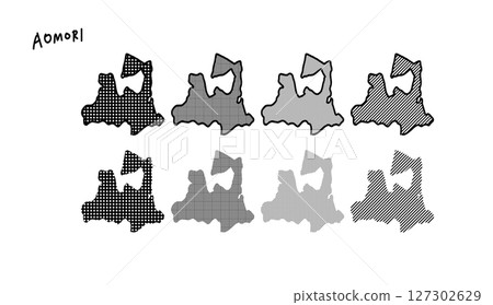 手繪的青森縣地圖向量插圖，帶有單色圖案 127302629