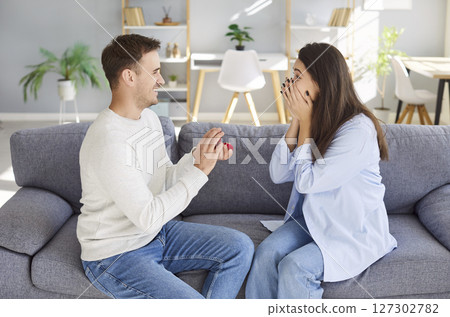 Man Proposing With Ring To Woman At Home 127302782