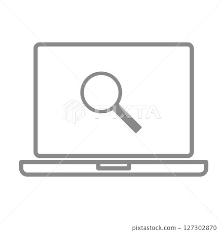 帶有放大鏡的簡單筆記型電腦圖示插圖 127302870