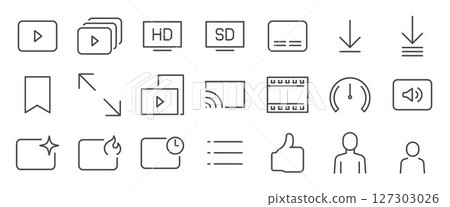 video streaming app icon set. It included clip, series, hd, media and more icons. video streaming app icon set. It included clip, series, hd, media and more icons. 127303026