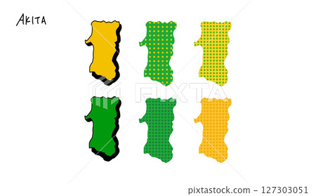 秋田縣地圖的手繪向量插圖，帶有彩色圖案 127303051