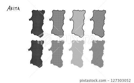 秋田縣地圖的手繪向量插圖，帶有單色圖案 127303052