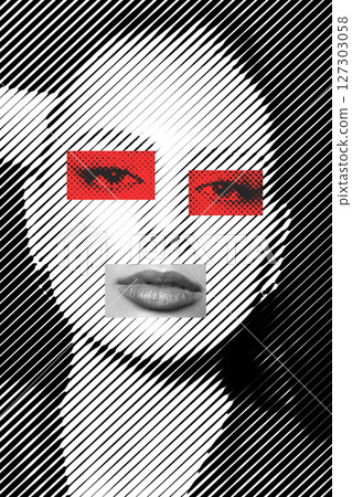 Abstract woman portrait illustration in halftone lines pattern style 127303058