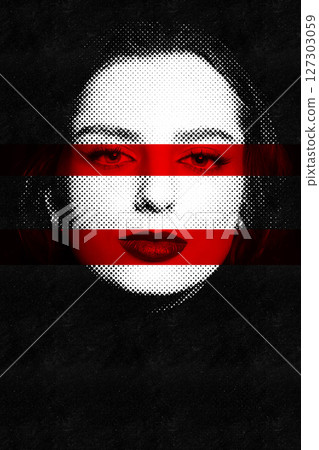 Abstract woman portrait illustration in halftone dots pattern style 127303059