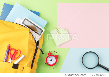 School backpack with educational supplies. School backpack with educational supplies. 127303209